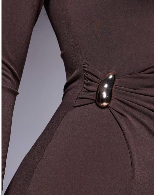 ASOS Purple Long Sleeve Twist Hardwear Detail Midi Dress
