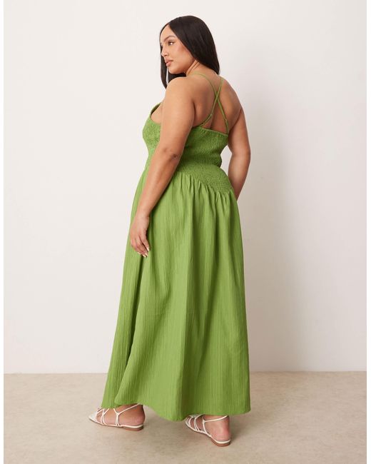 ASOS Green Asos Design Curve Scoop Neck Crinkle Maxi Dress With Cross Back