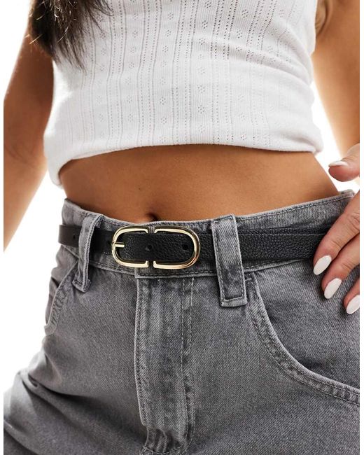 Pieces Gray Leather Look Gold Double Buckle Belt