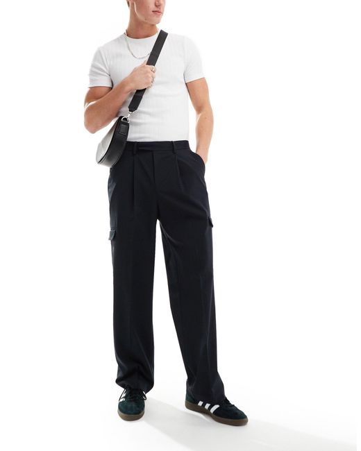 Pantaloni cargo eleganti a fondo ampio neri di ASOS in Black da Uomo