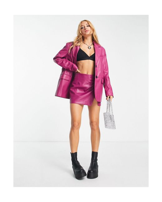 Bershka Faux Leather Skirt in Pink Lyst