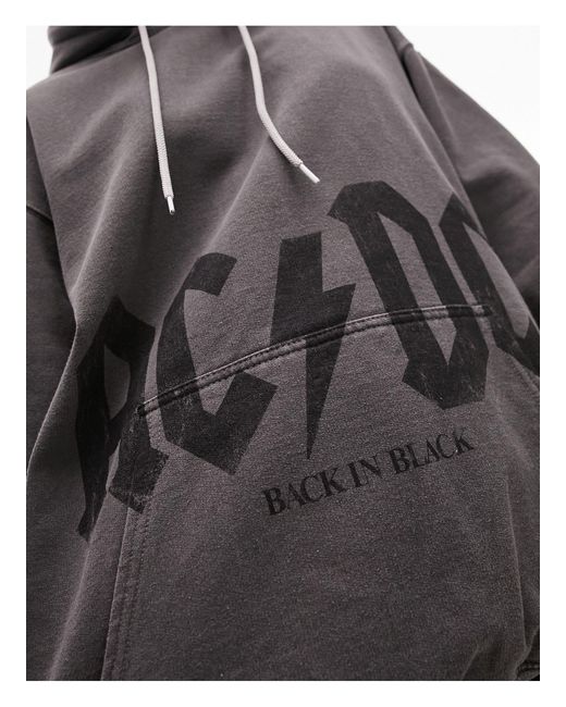 TOPSHOP Gray Graphic License Acdc Oversized Hoodie