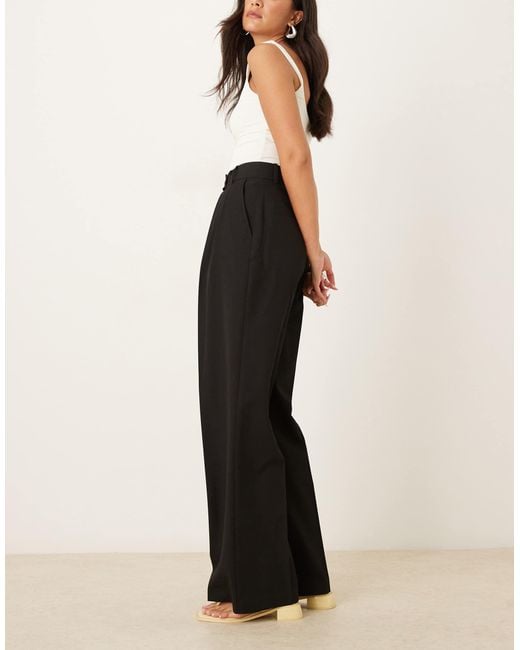 ASOS Black Tailored Wide Leg Trousers With Pleat Detail
