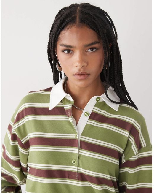 Reclaimed (vintage) Green – langärmliges, -braun gestreiftes rugby-poloshirt