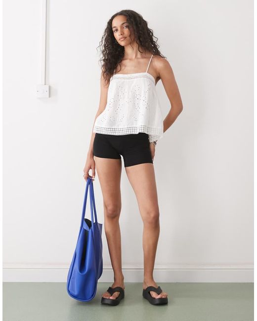 Collusion White Open Back Crochet Patch Work Cami Top