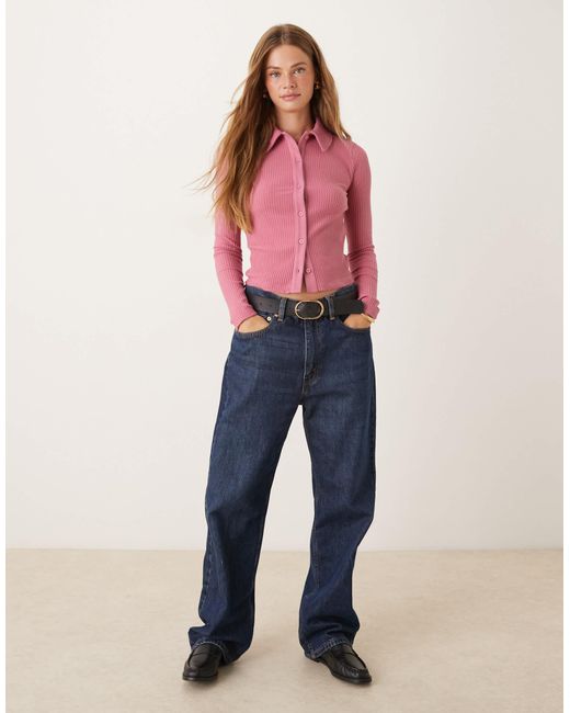 Gilet court ultra-doux à col en maille côtelée brossée - clair ASOS en coloris Pink