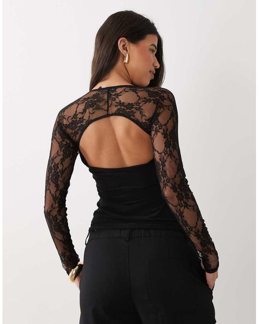 ASOS Black Lace Sweetheart Long Sleeve Top