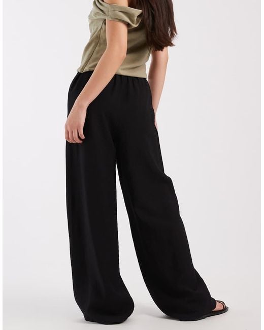 New Look Black Linen Look Wide Leg Drawstring Trousers
