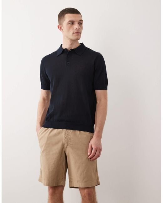 Jack & Jones Blue Drawstring Linen Mix Shorts for men