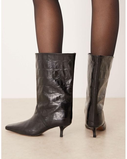 ASOS Natural Calloway Premium Leather Wide Leg Pull On Boots