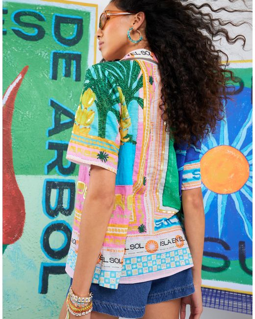 River Island Blue Atlas Tropical Print Shirt