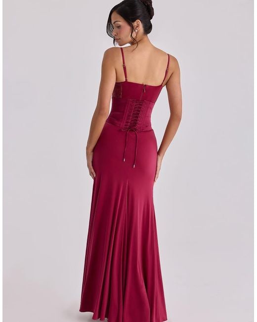 House Of Cb Red Sabrine Wine Lace Trim Maxi Dress + Corset