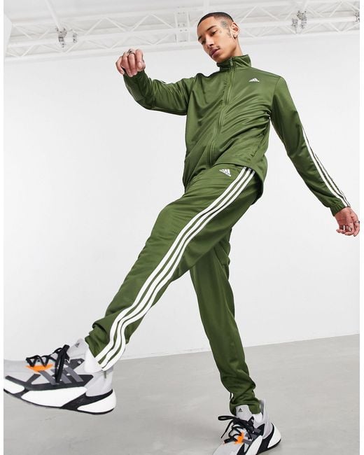 Adidas Originals Green Adidas Training 3 Stripe Tiro Tracksuit for men