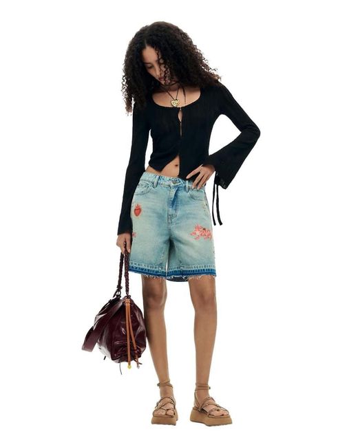 Desigual Blue Printed Denim Bermuda
