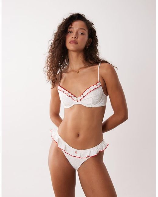 ASOS Brown Brynn Broderie Frilly Underwired Bikini Top With Chilli Charm