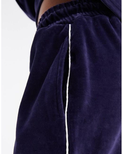 4th & Reckless Blue Exclusive Velour Side Stripe Seam Detail Wide Leg Trouser Co-Ord
