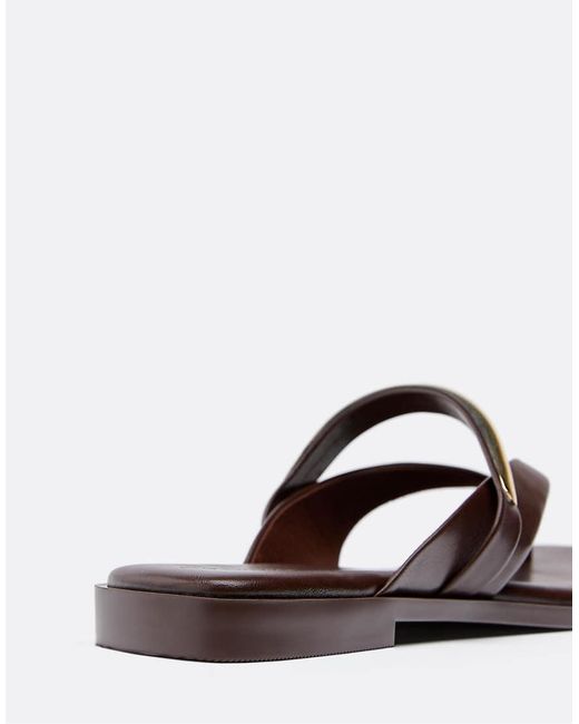 Stradivarius Black Flat Thong Sandals With Metal Detail