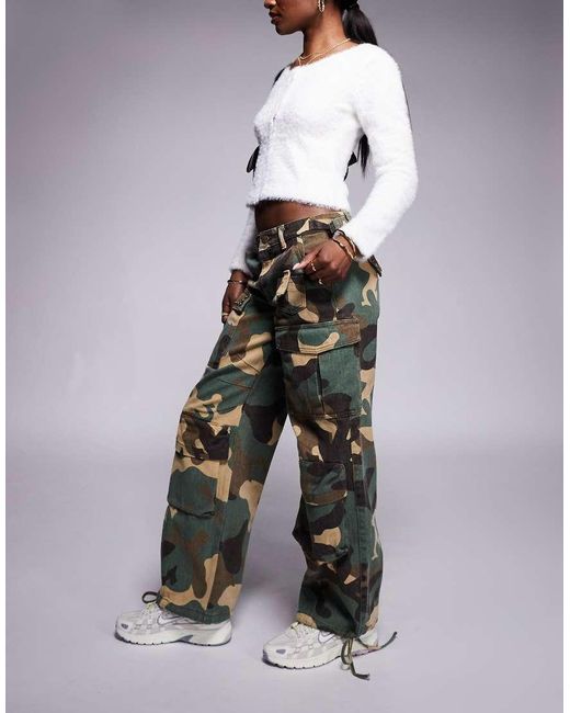 Liquor N Poker Multicolor Low Rise Camo baggy Jeans With Stud Detail