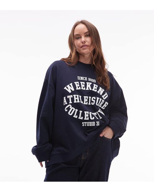 ASOS Blue Weekend Collective Curve Oversized Sweat With Athleisure Studio Graphic
