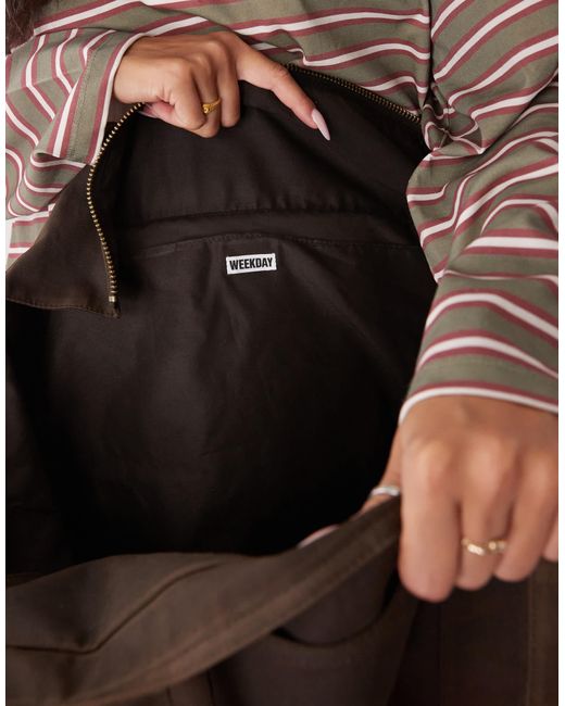 Weekday Brown Oversized Waxed Canvas Tote Bag
