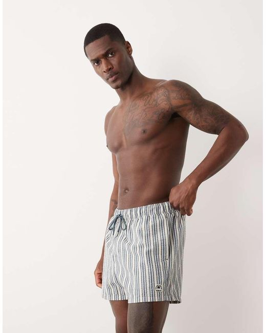 ASOS Brown Seersucker Stripe Swim Shorts for men