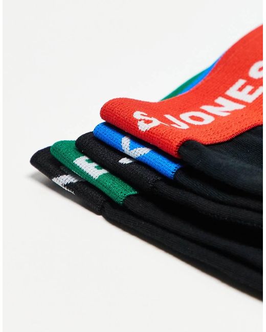 Jack & Jones Black 5 Pack Contrast Waistband Trunks for men