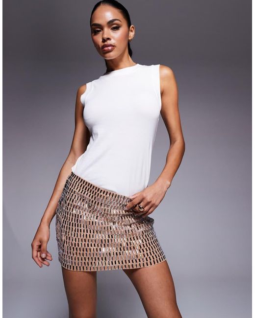 Oh Polly Gray Embellished Mini Skirt