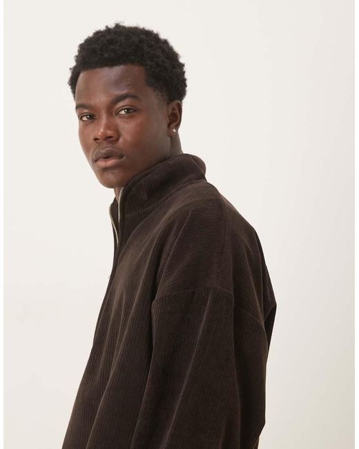 ASOS Black Co-Ord Boxy Relaxed Half Zip Ribbed Velour Track Jacket for men