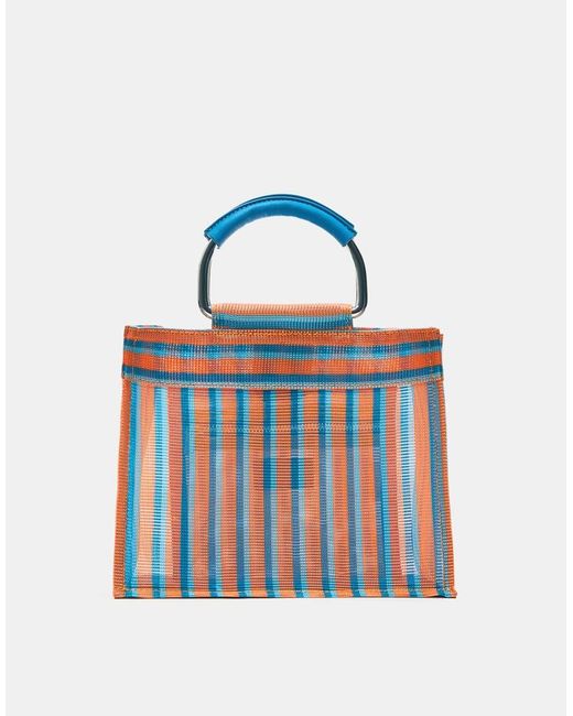 Borsa Shopping Arancione A Righe di Pull&Bear in Blue