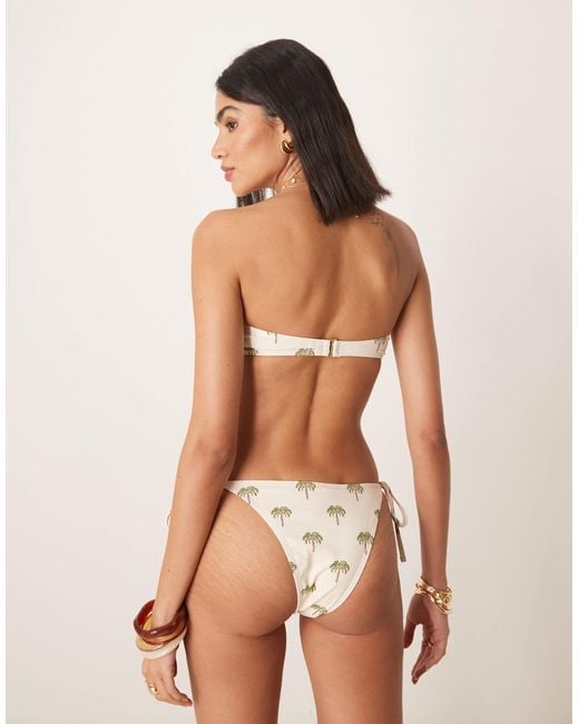 Stradivarius Brown Bandeau Bikini Top With Palm Tree Print