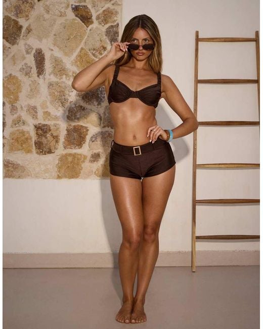South Beach Brown X Sasha Corte-t Ruched Underwire Bikini Top