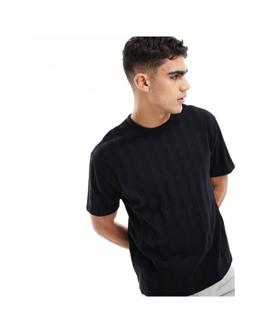 ASOS Black Relaxed Fit Textured Rib T-shirt for men