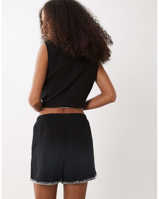 New Look Black Co-ord Embroidered Beach Shorts