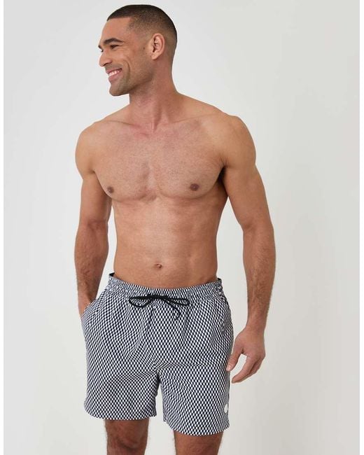Threadbare Green Geo Print Contrast Piping Quick Dry Swim Shorts for men