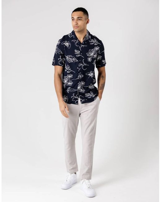French Connection Blue Cotton Stretch Five-Pocket Regular Fit Chino Trousers for men