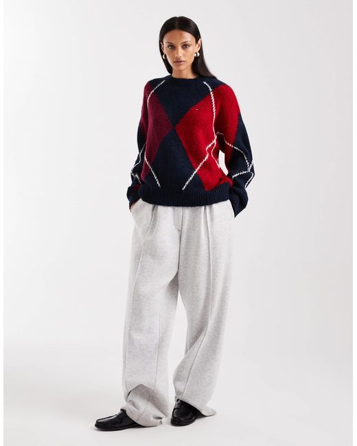 Pull à motif losanges - bordeaux et Tommy Hilfiger en coloris Red