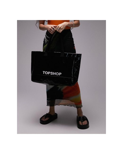 Topshop vinyl tote bag in black