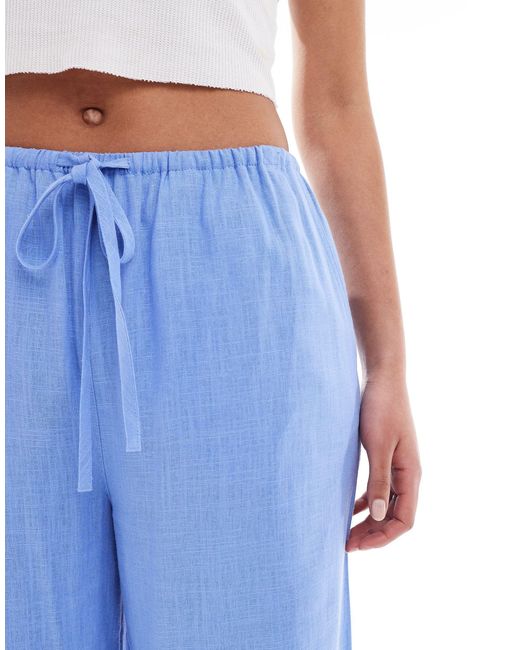 ASOS Blue Asos Design Tall Wide Leg Pull On Pants With Linen