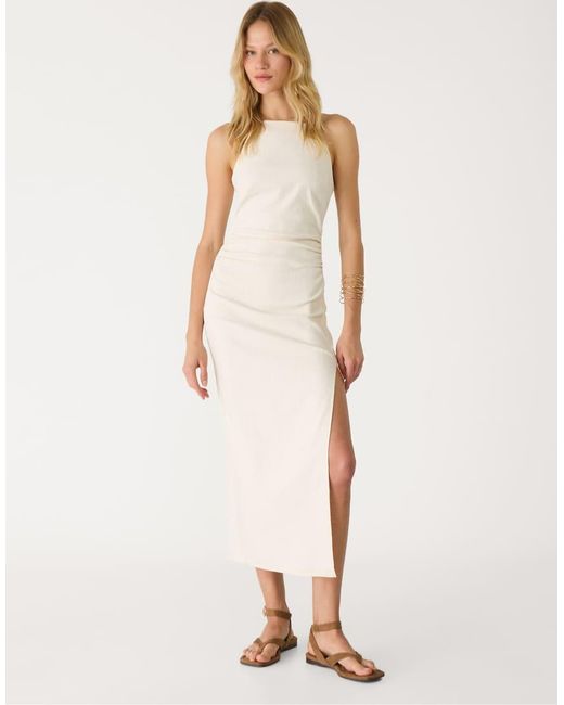 Stradivarius Natural Midi Halter Dress