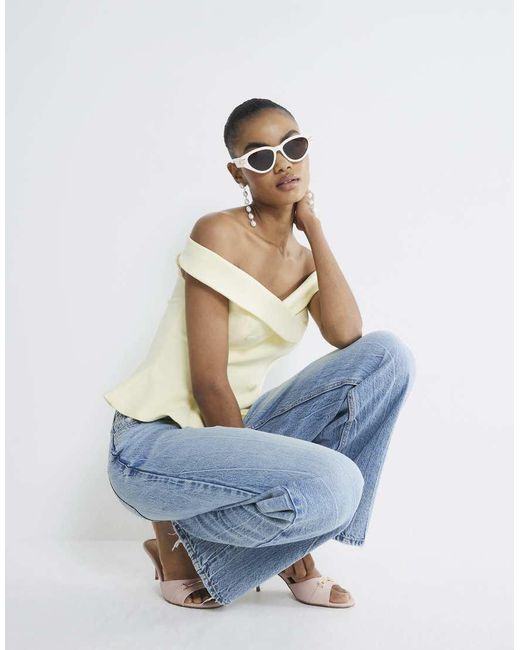 River Island White Sleeveless Double Breasted Bardot Top