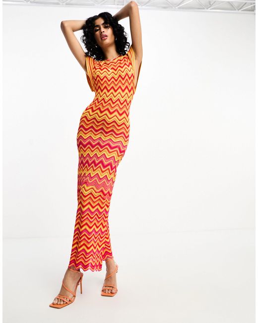 Never Fully Dressed Red Zig Zag Knitted Midaxi Dress