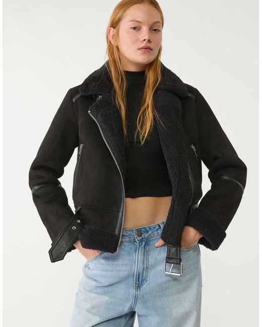 Stradivarius Bikerjack Van Imitatiesuède in het Black