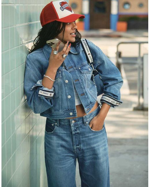 Tommy Hilfiger Blue Tommy Girl Oversized Cropped Star Denim Jacket