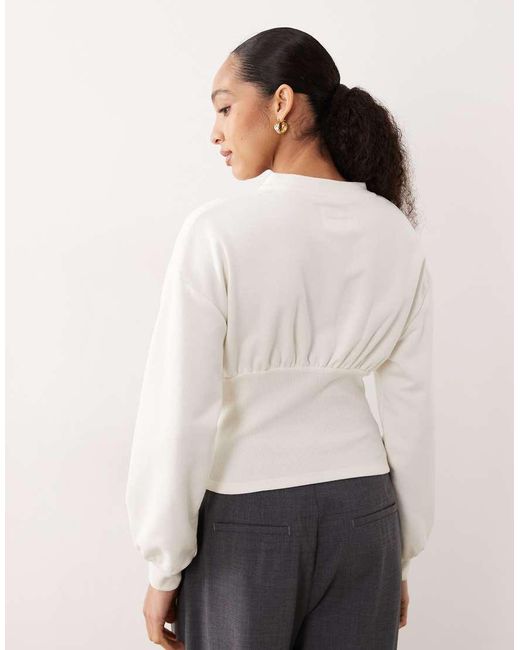ASOS White Cinched Sweat Button Through Top