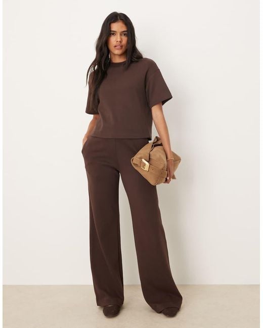 Pantalones Marrones De Pernera Recta De Punto De Mezcla De Algodón De (Parte De Un Conjunto) Mango de color Brown