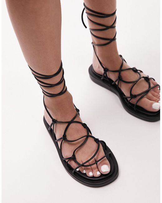 Gina - sandali bassi allacciati alla caviglia neri con fascette sottili di  TOPSHOP in Neutro | Lyst