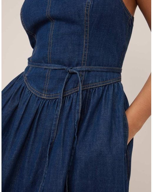 Nobody's Child Blue Jones Bodice Detailing Ruched Skirt Denim Midi Dress