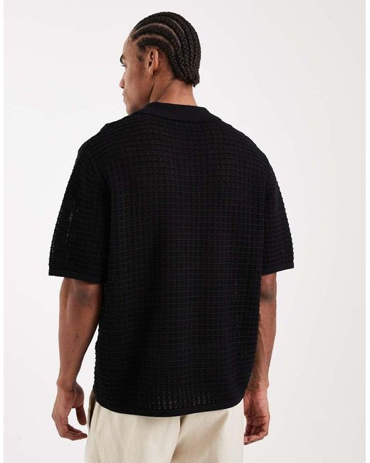 Jack & Jones Black Split Neck Knitted Polo for men