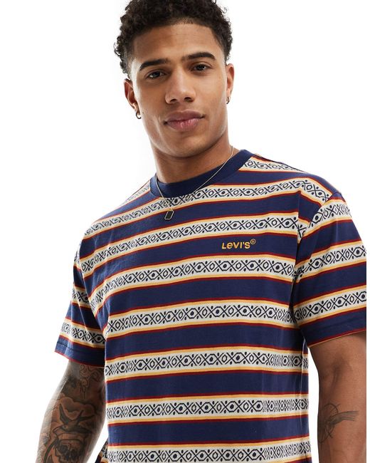 Levi's Blue Oversized T-shirt With Stripe Aztec Print for men