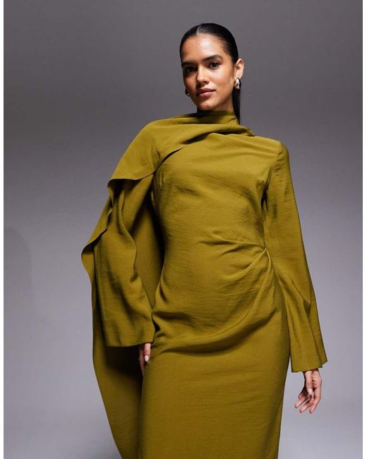 ASOS Yellow Long Sleeved Scarf Detail Maxi Dress
